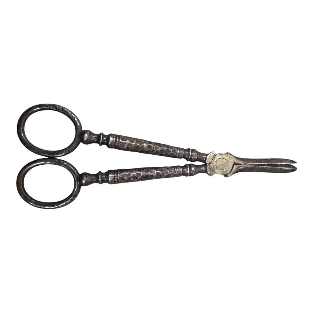 Antique Victorian Sterling Shears Scissors Antique Crafting Sewing Tool Hammered